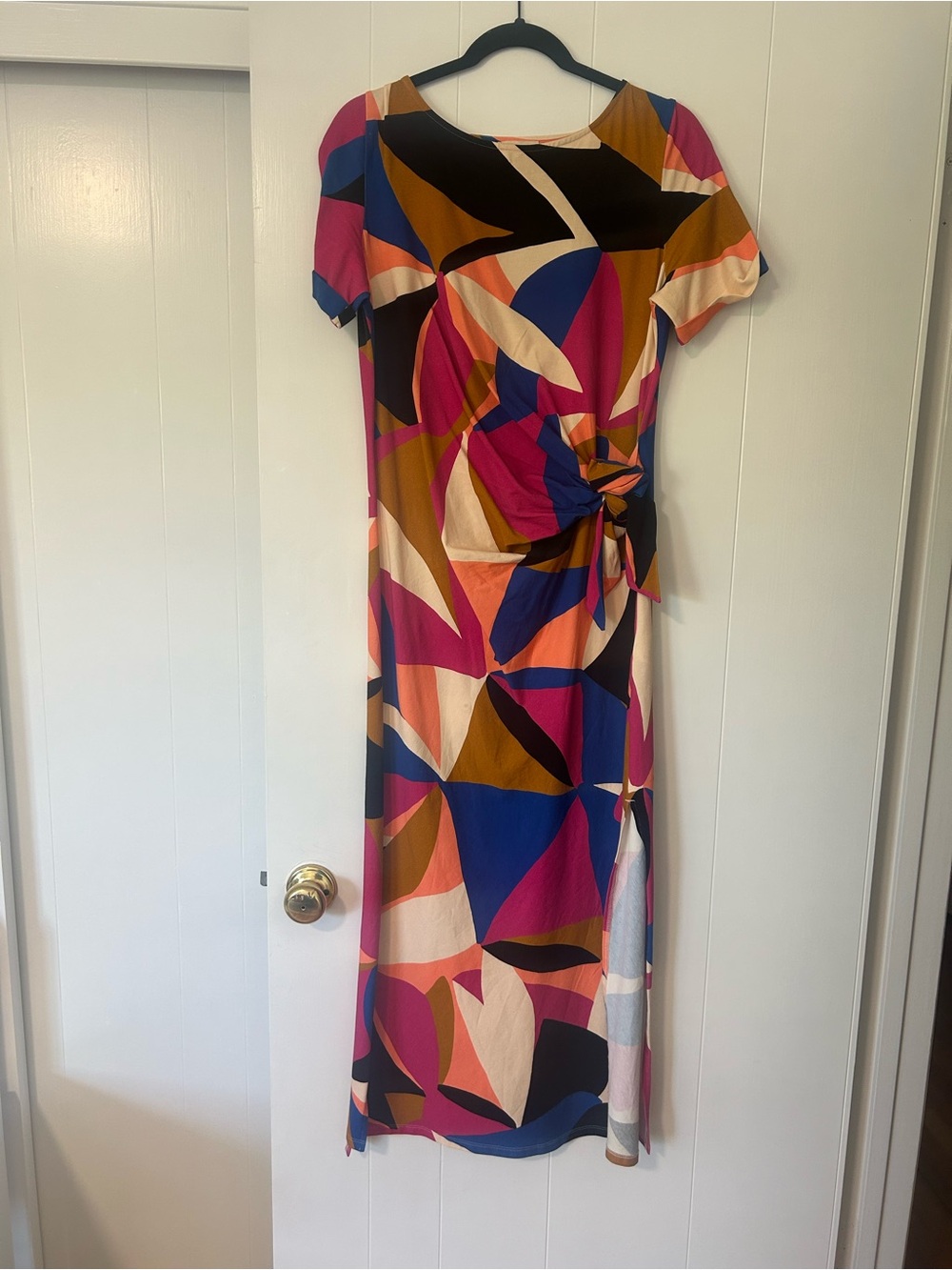 Sezane Abstract Print Knot-Front Midi Dress in Multicolor, Size Medium